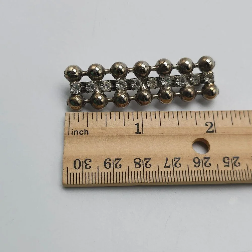 Vintage Clear Rhinestone Hair Clip With Gold Tone Metal Classic Design 2 Inch